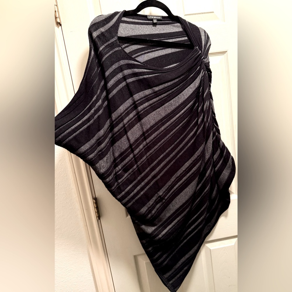 Lane Bryant Black and Gray Striped Poncho